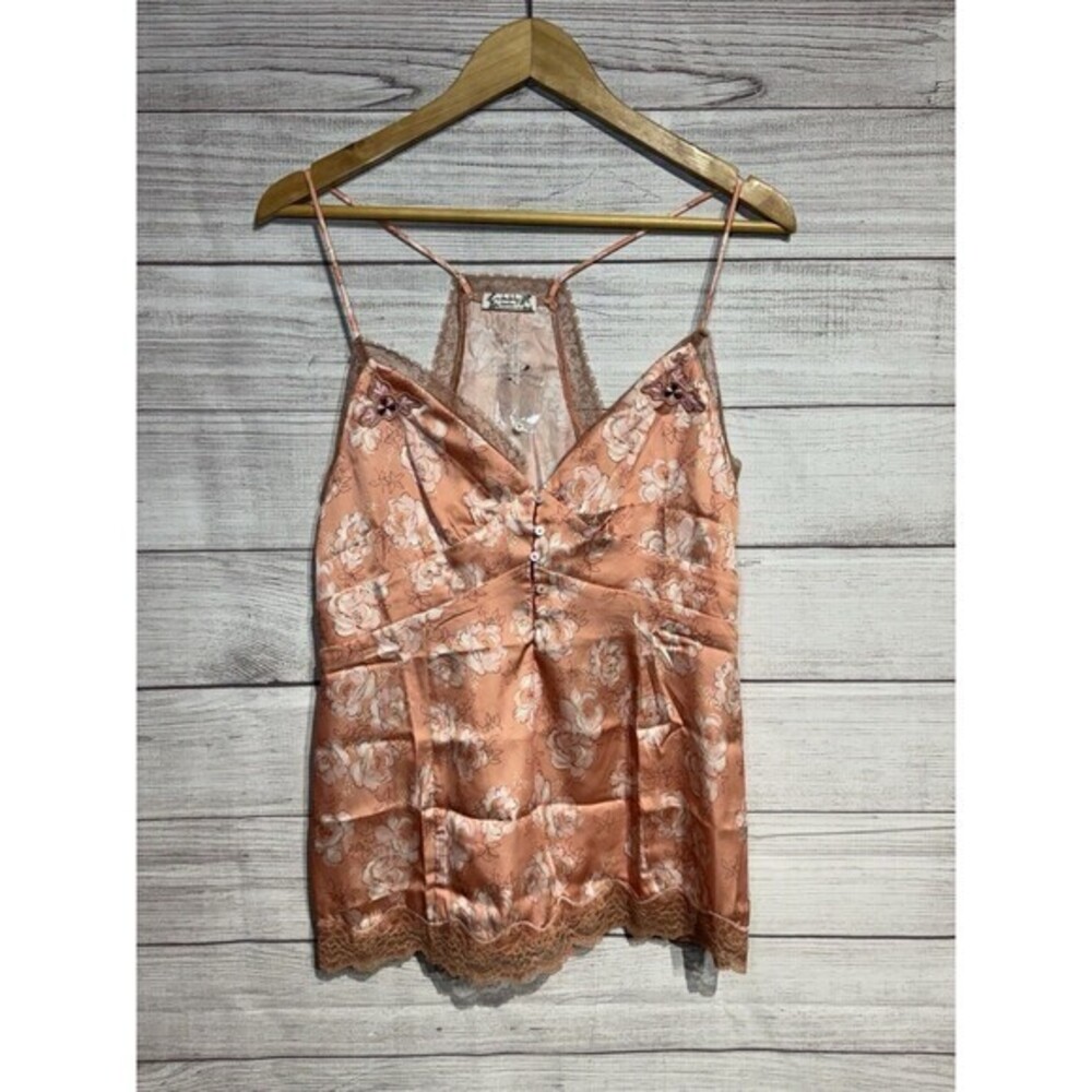 NEW FREE PEOPLE INTIMATELY PEACH/PINK EMBROIDERED SATIN SLEEP CAMI  LARGE  LACEY
